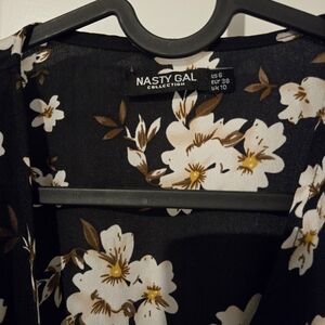 Black wrap dress with flower print